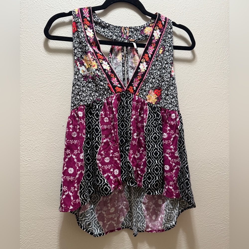 Free People Dream Darlin Top Floral Paisley Geometric Keyhole Blouse Boho Tank - Picture 3 of 9
